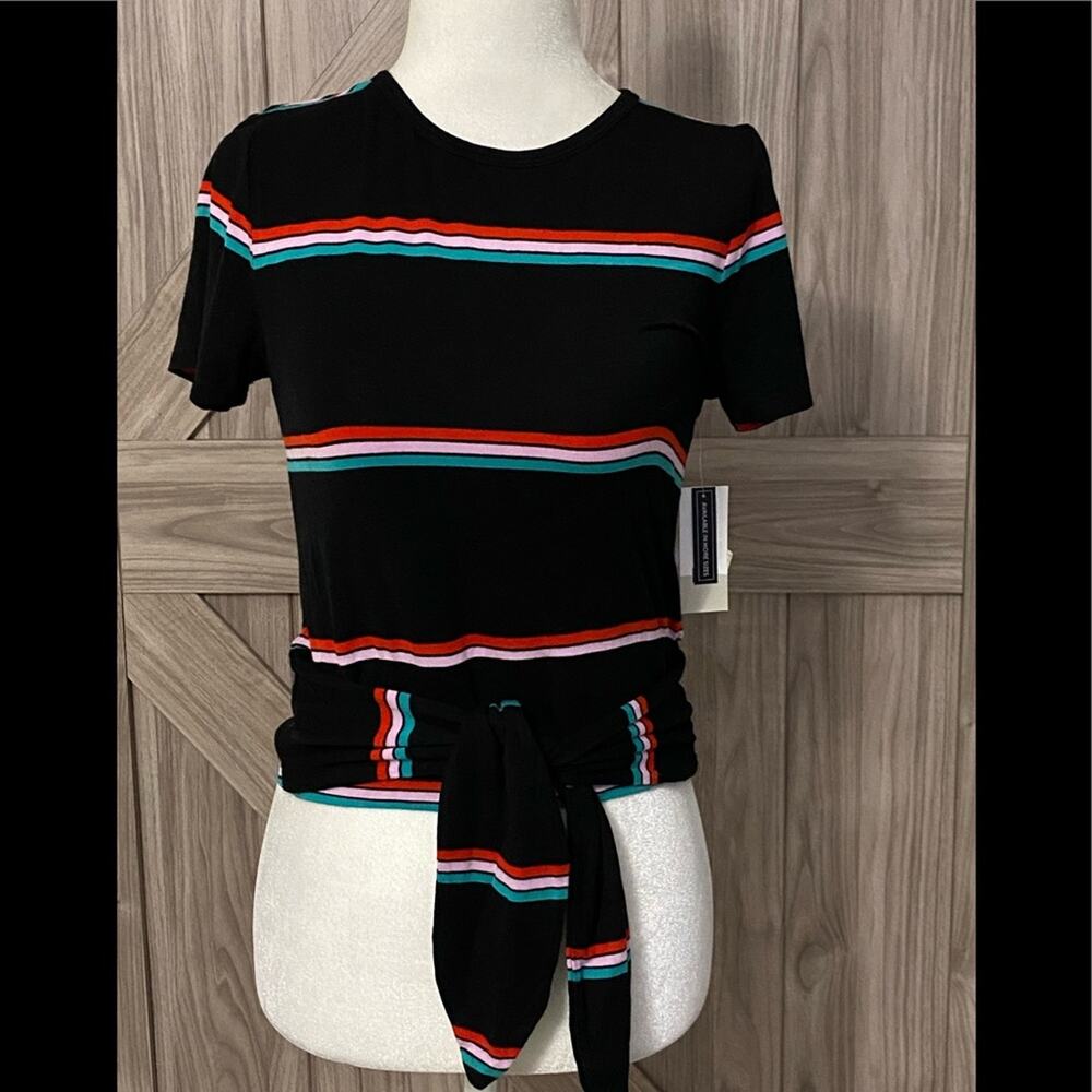 NWT BP small black striped top with front tie crop